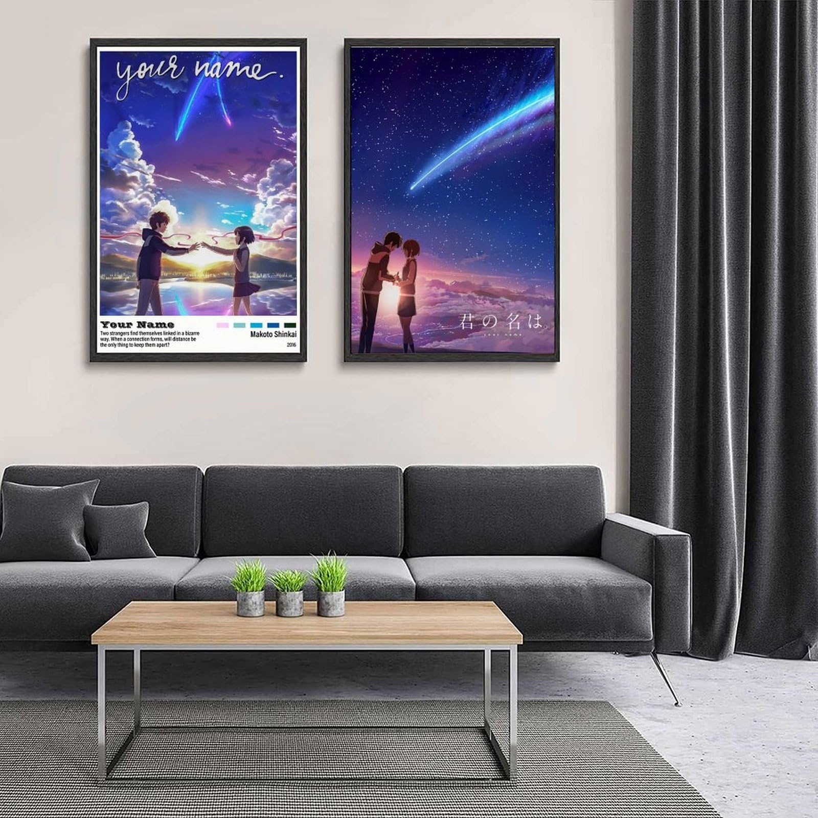 アート・デザイン・音楽 TWO FRAME FILMS (2006-2012) 2 PCS Anime Movie Your Name Aesthetic Poster Wall Art Canvas